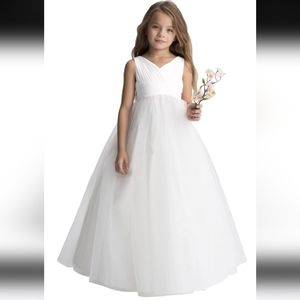 Nwot Girls Treasure White Chiffon/Tulle Full Skirt Sleeveless Flower Girl Gown